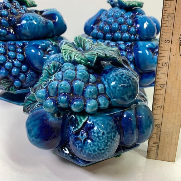 1960'S Inarco ‘Blue Mood Indigo’ Fruit Canister Set W/ Creamer, Sugar & Shakers - Picture 12 of 16